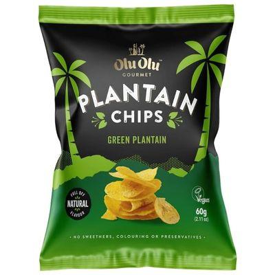 Olu Olu Plantain Chips Green single and carton box
