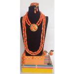 Original Coral beads 2 step choker and 2 long women set(with non tarnish gold balls)